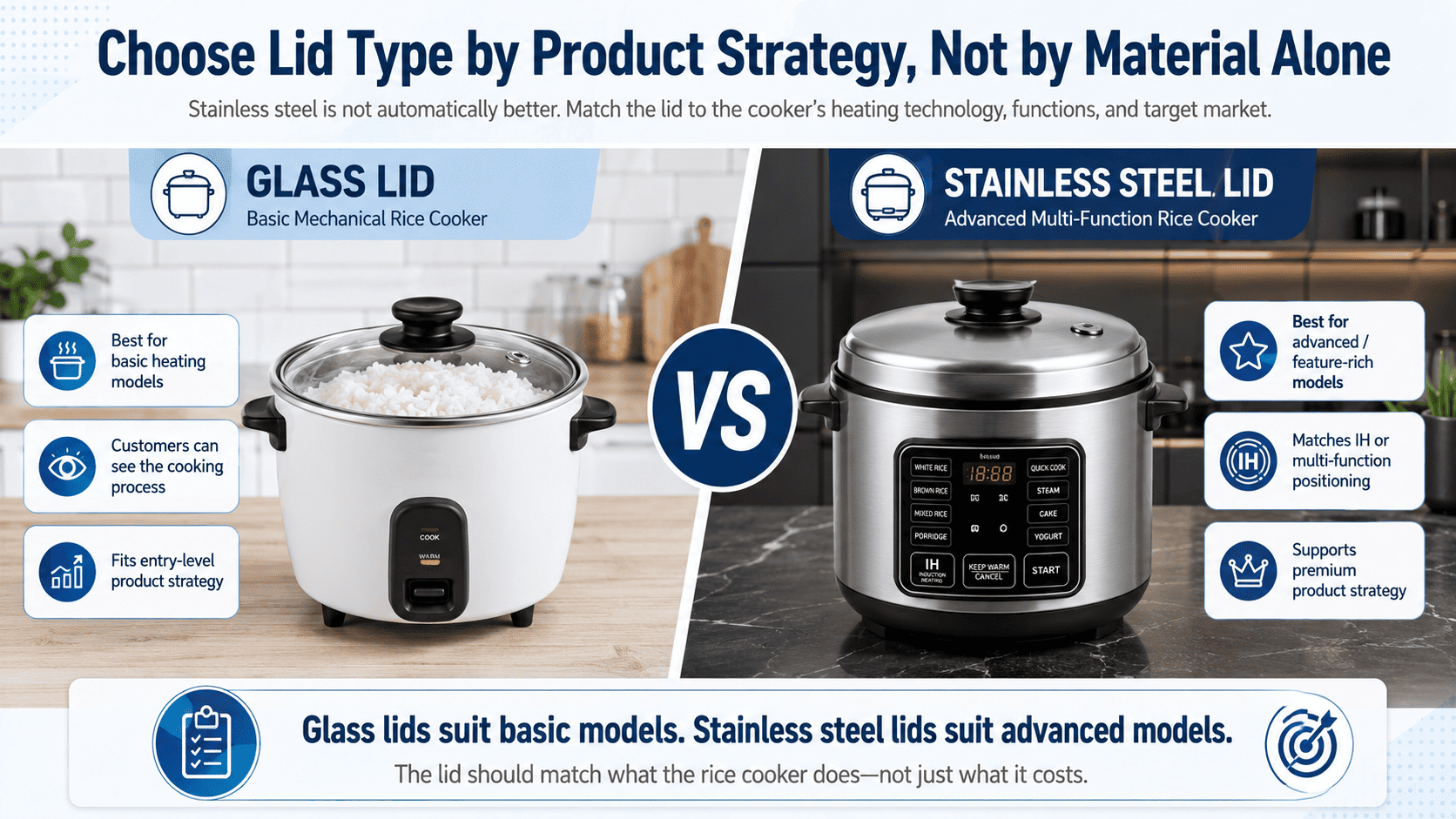 Stainless steel lid on advanced rice cooker