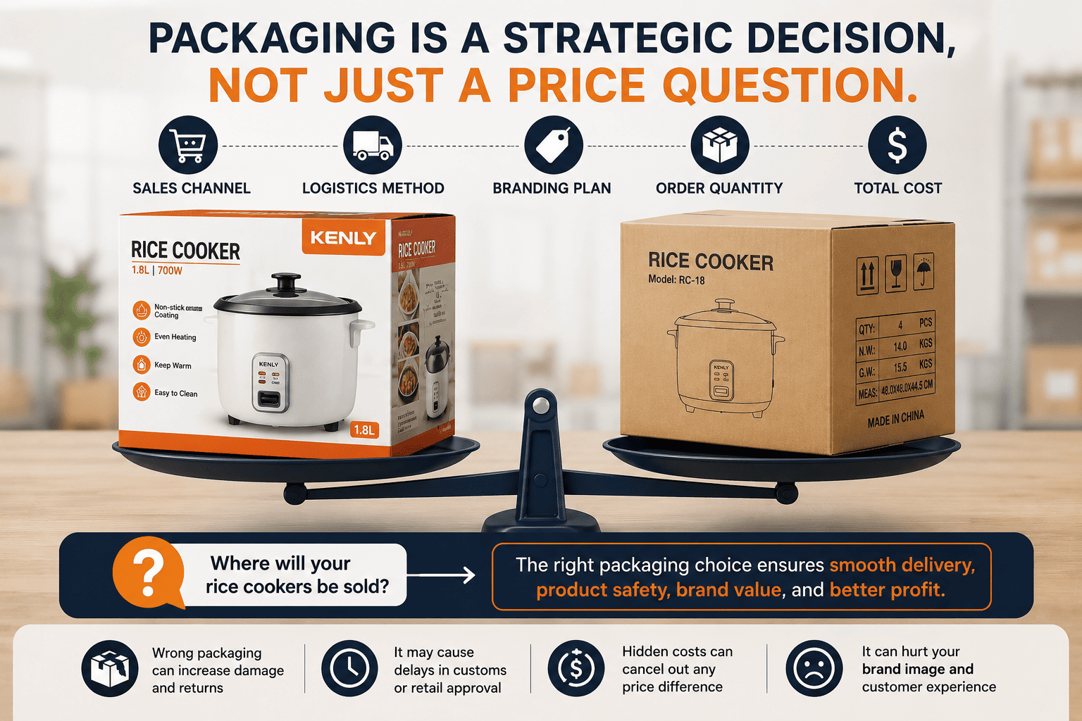 Rice cooker packaging types side by side Color box and brown carton rice cooker packaging comparison