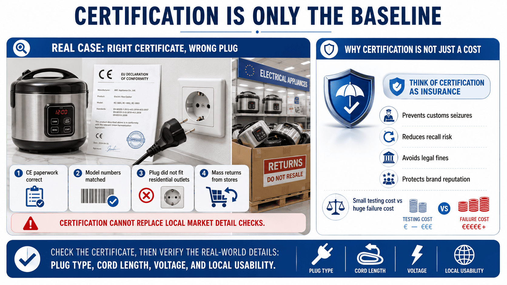 Cost of Certification vs. Risk of Non-Compliance A scale balancing a small pile of coins (investment) against a large, heavy weight (risk)