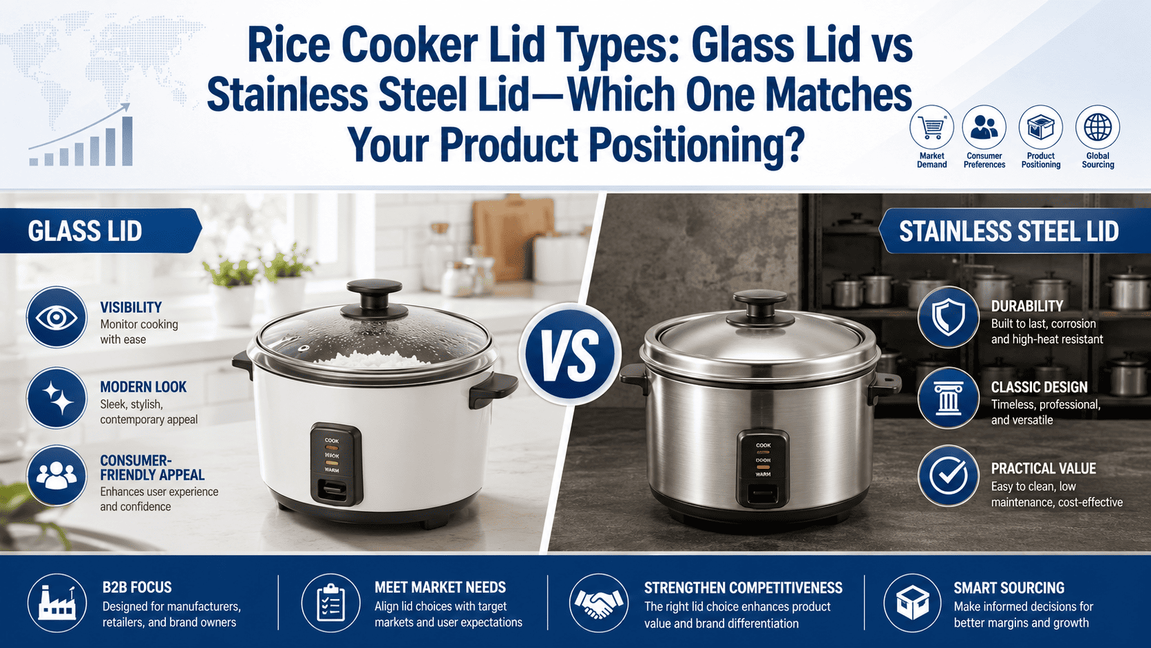 Rice Cooker Lid Types: Glass Lid vs Stainless Steel Lid—Which One Matches Your Product Positioning?