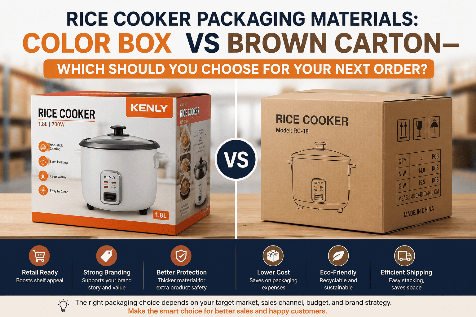 Rice Cooker Packaging Materials: Color Box vs Brown Carton—Which Should You Choose for Your Next Order?