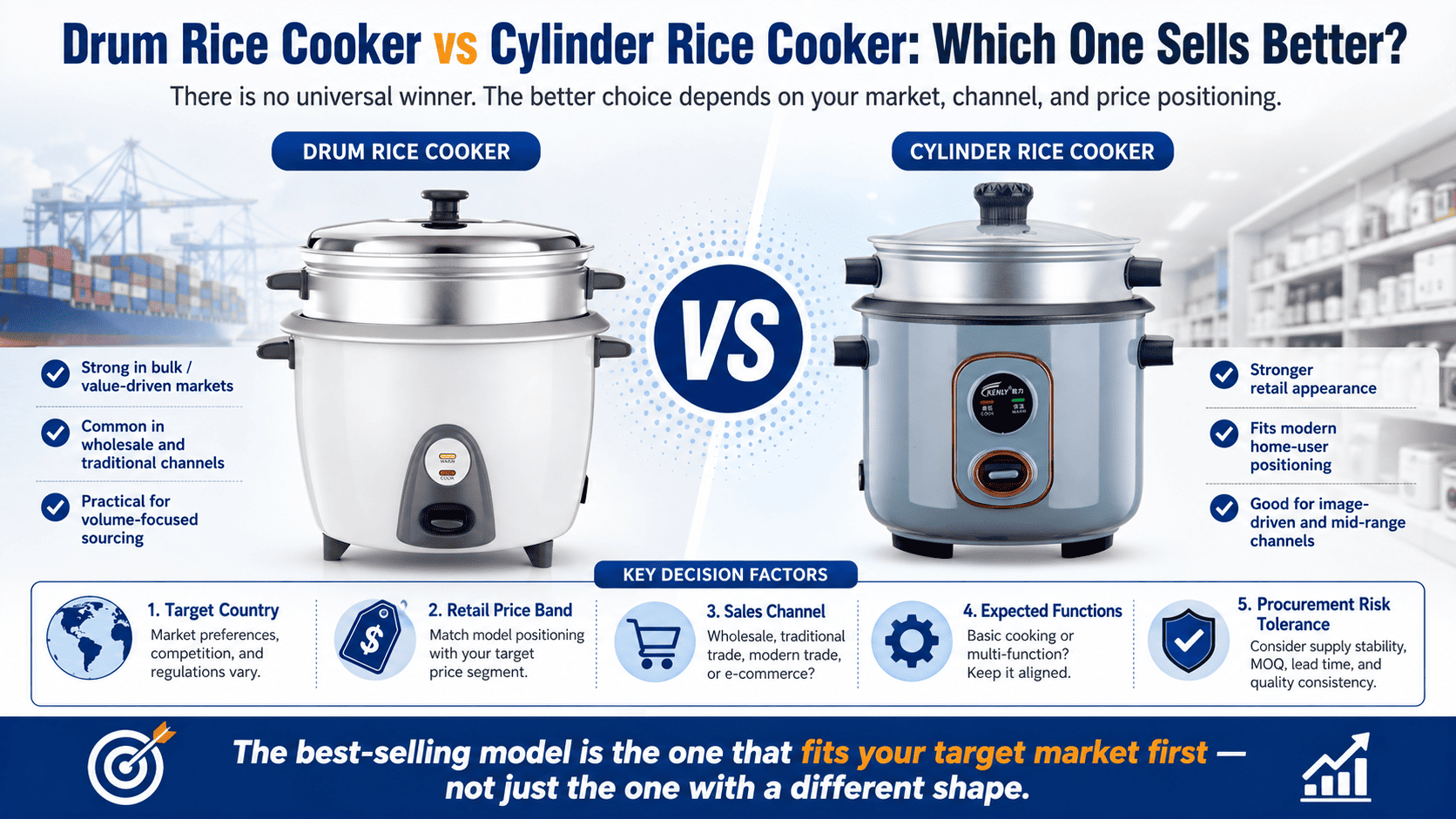 Drum and cylinder rice cookers side by side