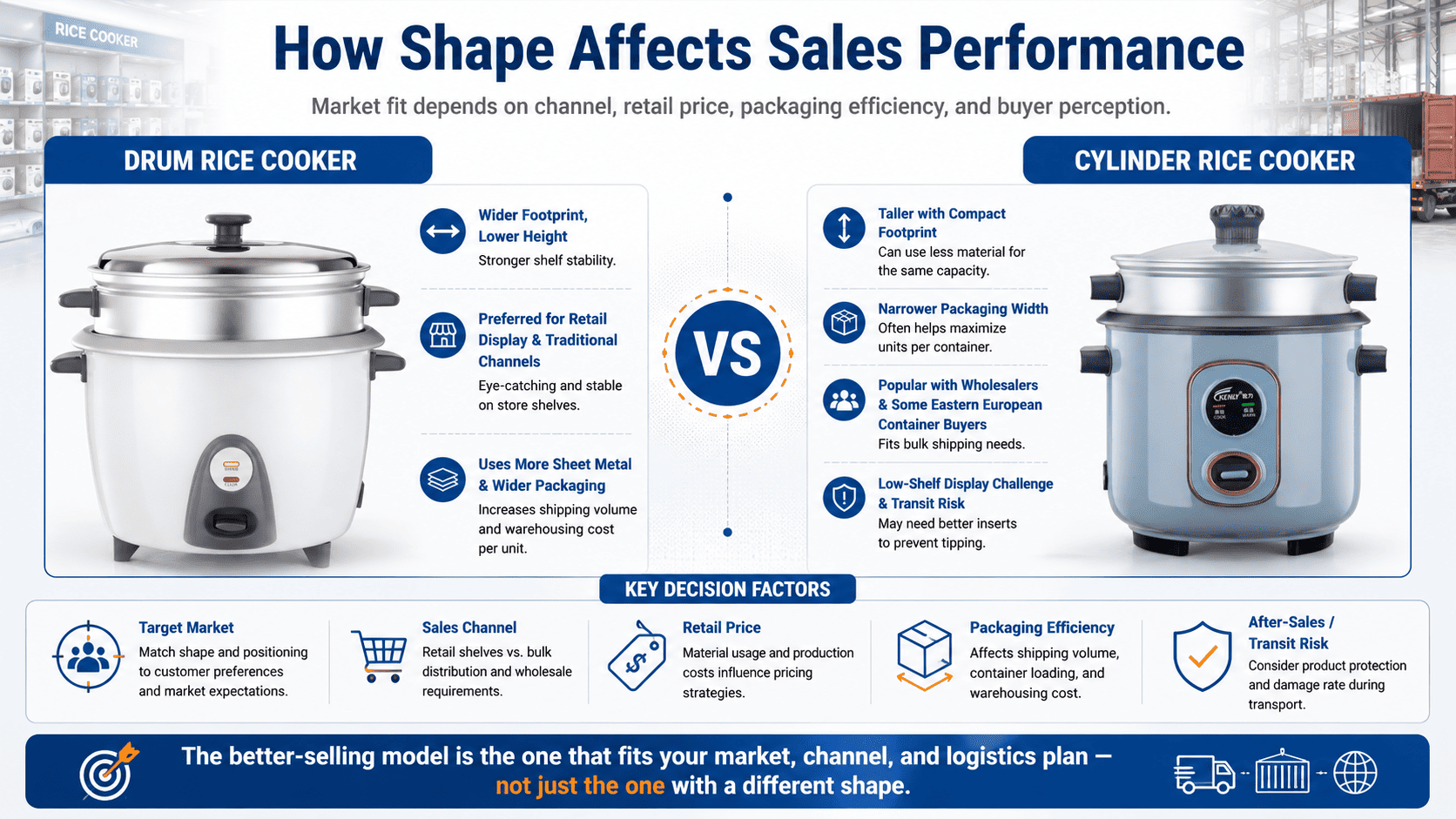 Rice cooker shape comparison in retail display