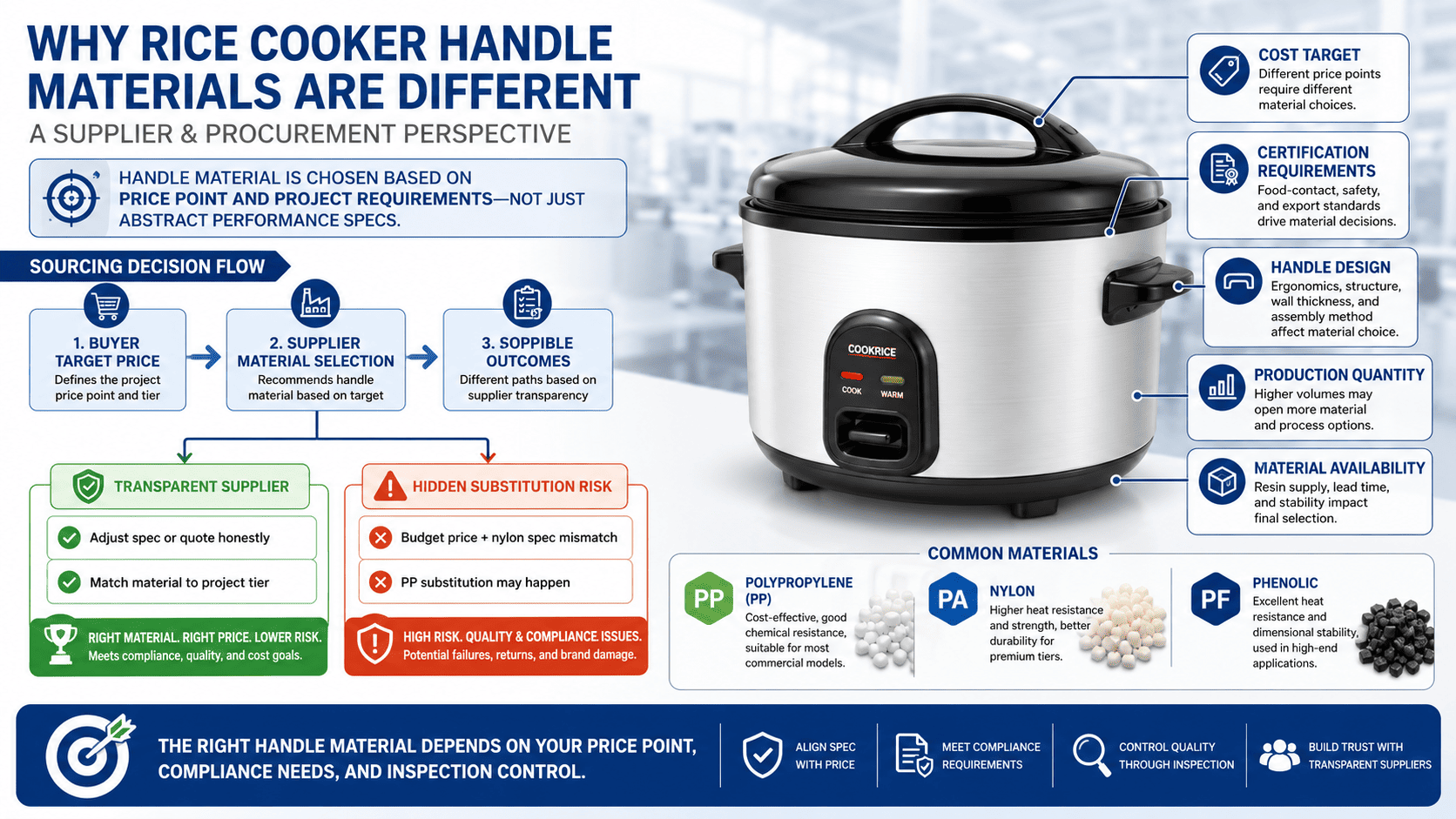 procurement manager reviewing rice cooker handle specifications