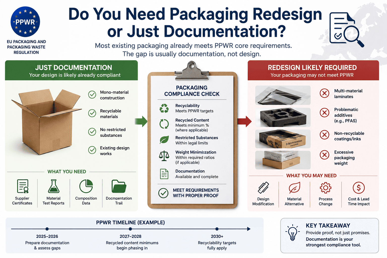 side-by-side comparison of retail packaging components packaging design evaluation against recyclability criteria