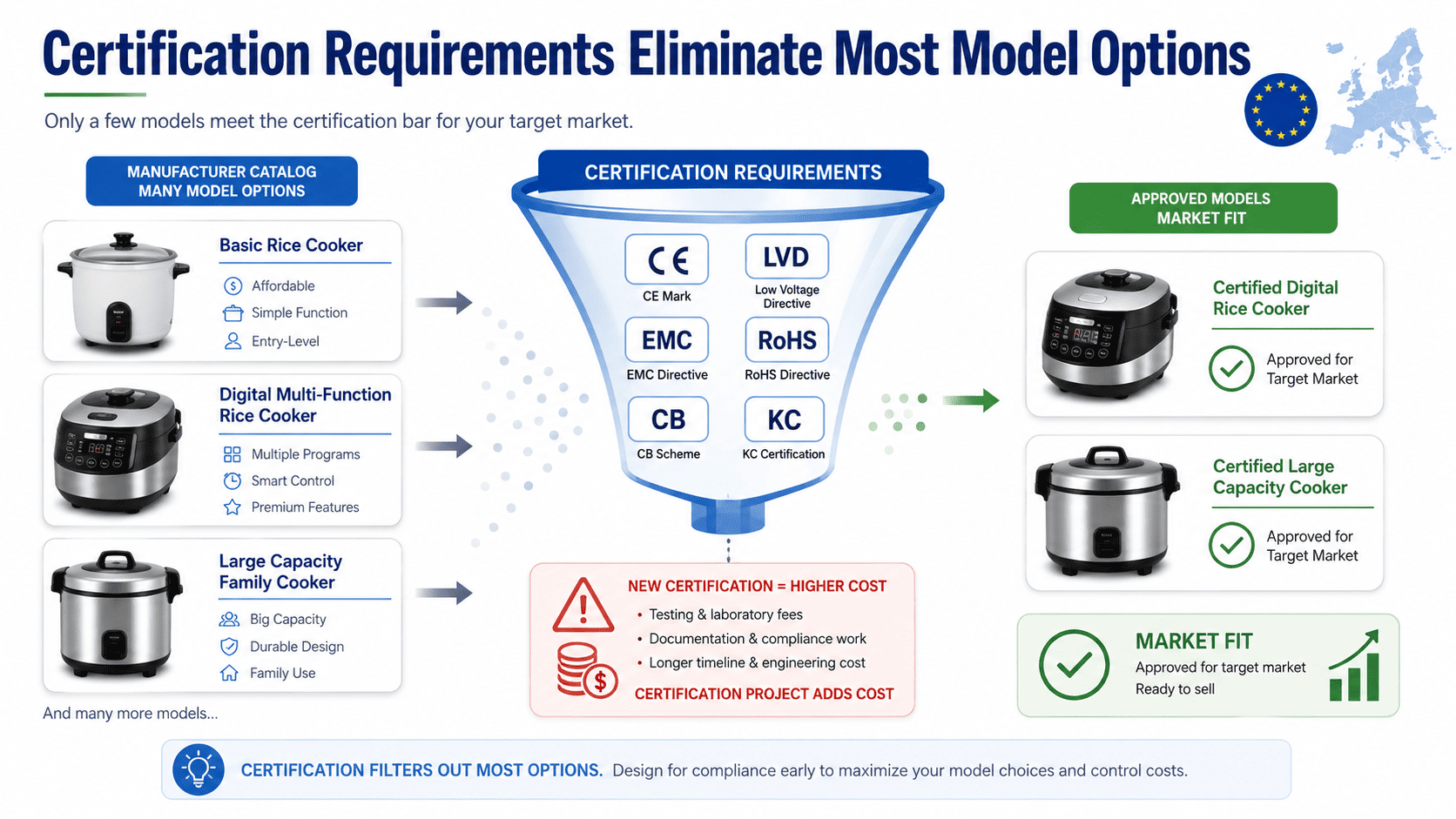 certification documents for rice cooker models including CE CB GS UKCA