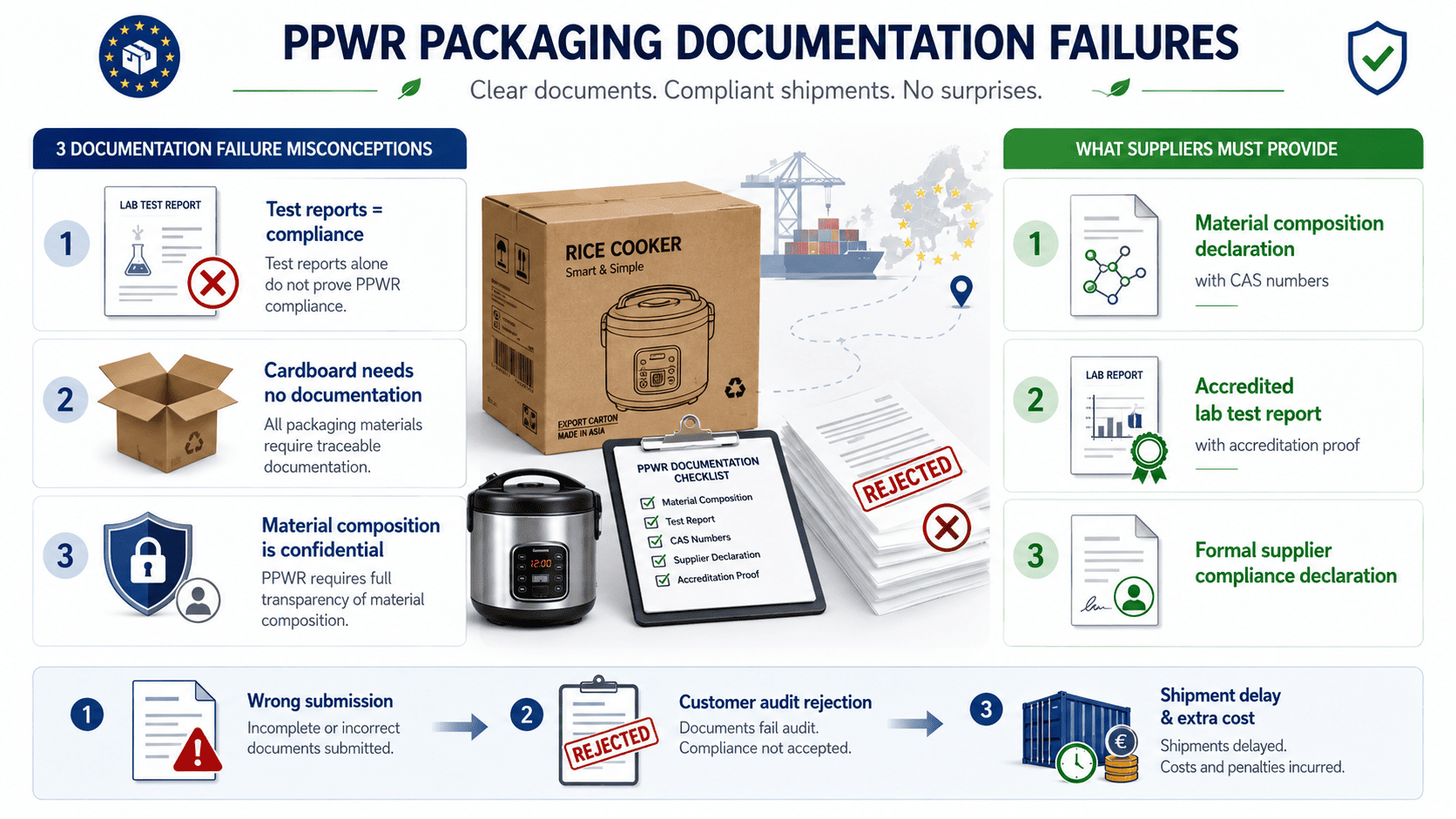 complete PPWR supplier documentation package PPWR documentation checklist showing required components from packaging suppliers