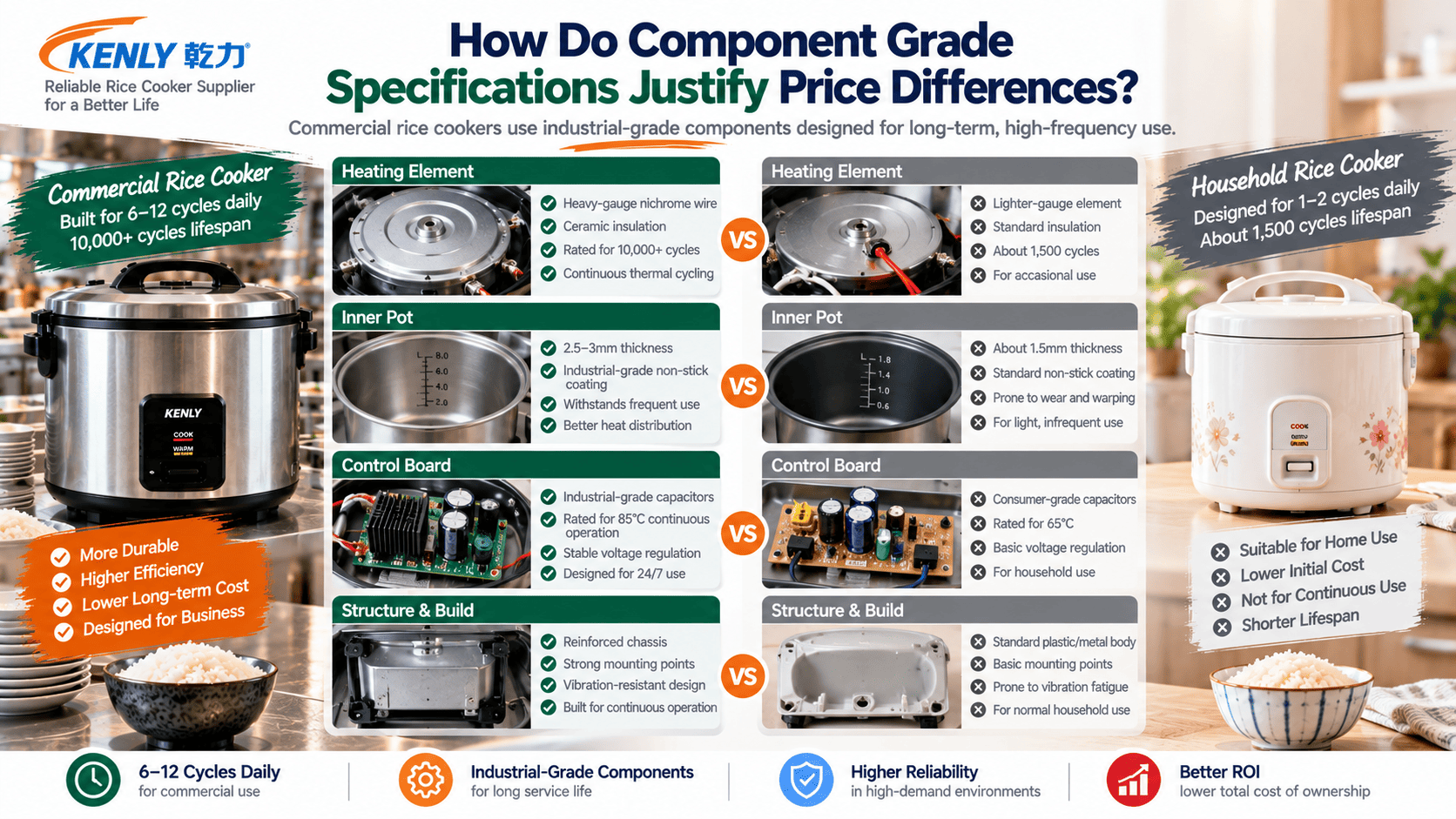 internal component comparison showing heating element and inner pot thickness differences