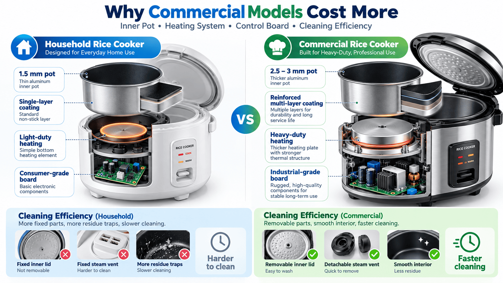 cleaning efficiency features showing removable parts and quick-drain design
