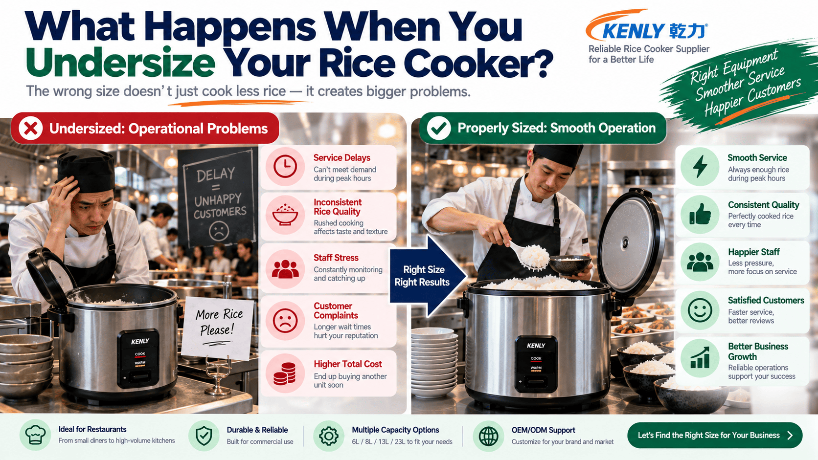 Consequences of undersized commercial rice cooker in restaurant operations