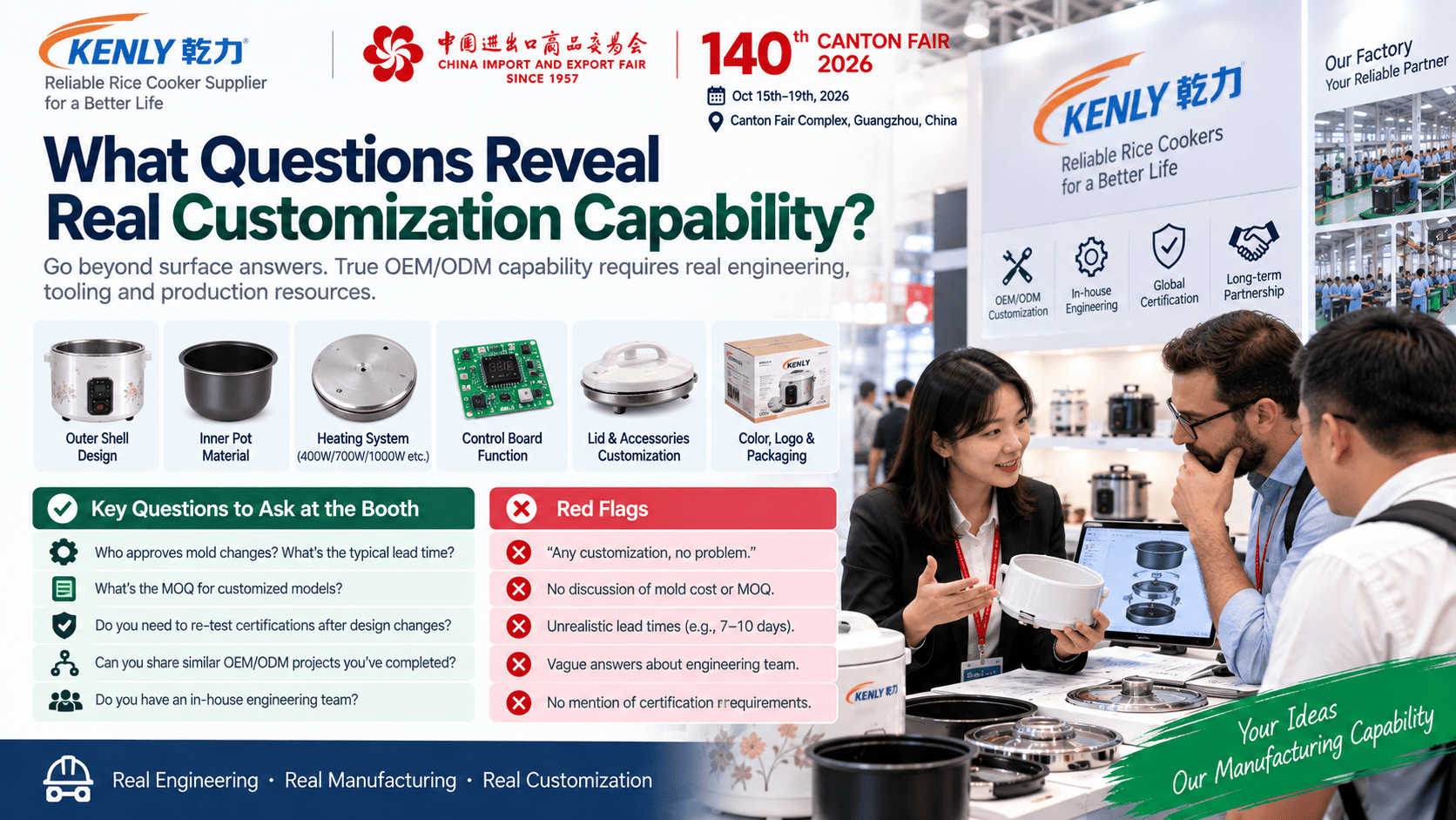 Rice cooker customization options showing mold requirements and MOQ impacts